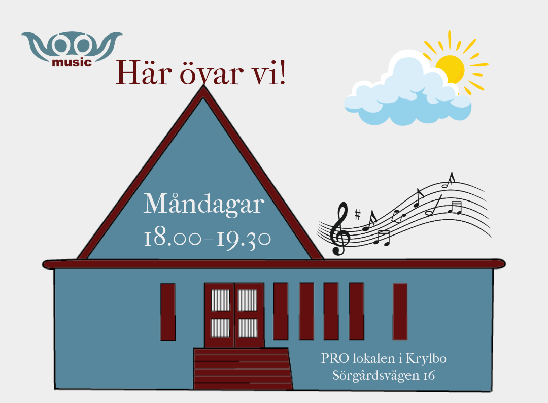 Tecknad bild på den före detta missionskyrkan i Krylbo där kören har sina körövningar.